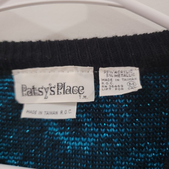 Vintage Womens Sweater Size Medium Paisley Black Blue Metallic 80S 90S Knit - Picture 4 of 6